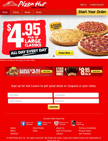 Pizza hut coupons australia There's 10+ Pizza Hut Australia promo codes and discounts for you to choose from, including this Free Shipping Pizza Hut Australia Coupon code. Save $$$ with verified Pizza Hut Australia coupons. Codes is guaranteed to work online.