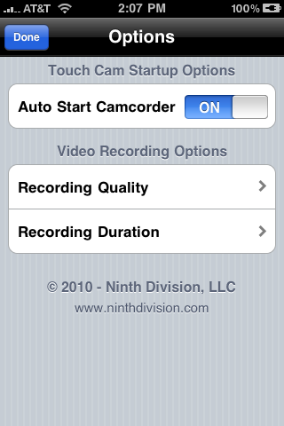 Touch Cam - video recording for the iPhone 3GS free app screenshot 2