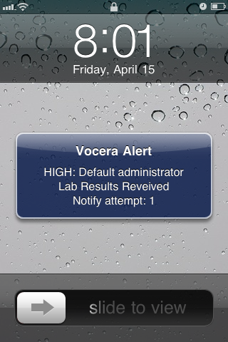 Vocera Alert iPhone Screenshots. Image