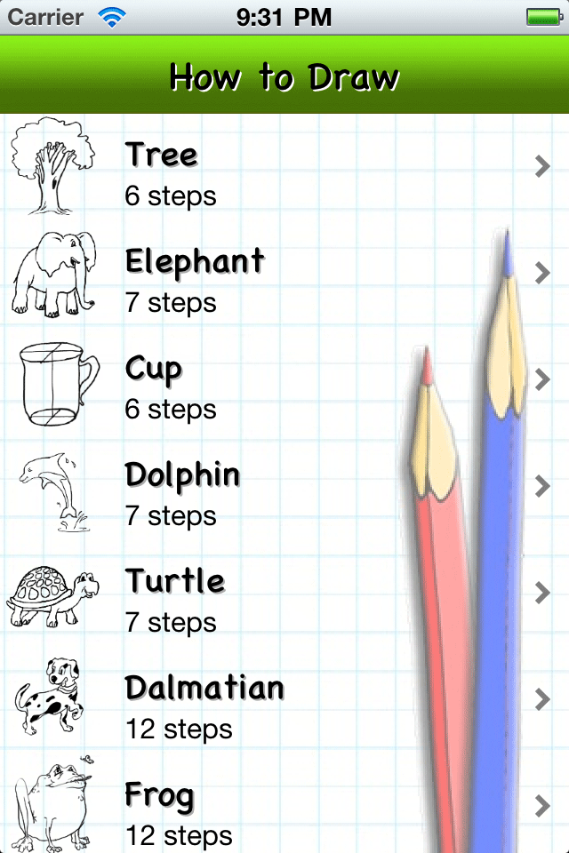 How to Draw - Animals, Cartoons, Cars, .. free app screenshot 1