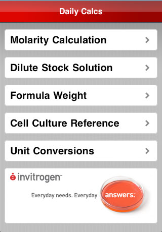 DailyCalcs - Science Calculator from Invitrogen free app screenshot 1