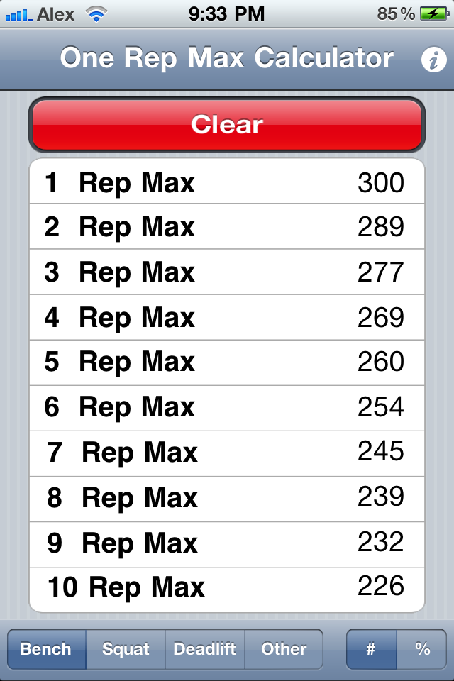 one rep max calculator