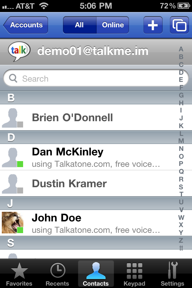 Talkatone - free phone and IM for GTalk (gmail chat) and VoIP Google Voice free app screenshot 3