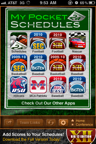 Big 12 Football Lite Edition for My Pocket Schedules free app screenshot 2