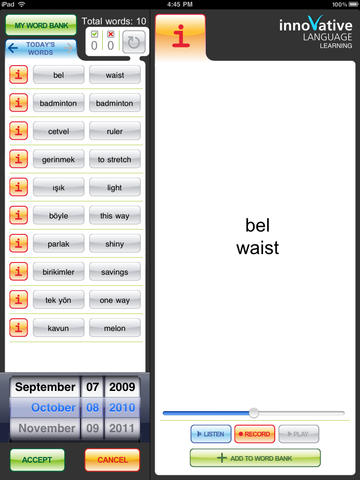 Learn Beginner Turkish Vocabulary - MyWords for iPad