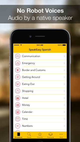 SpeakEasy Spanish ~ Offline Phrasebook and Flashcards with Native Speaker Voice and Phonetics