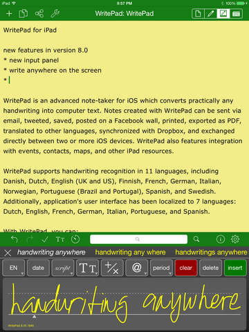 WritePad for iPad Handwriting recognition Text Input
