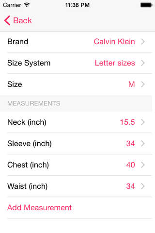 Fit Note - Clothing Size Tracker screenshot 4
