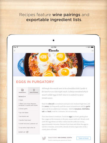 【免費生活App】Tavola - Italian recipes, wine pairings and music-APP點子