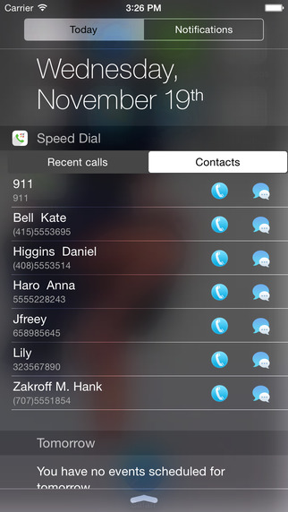 Speed Dial Widget - Call SMS in Notification Center