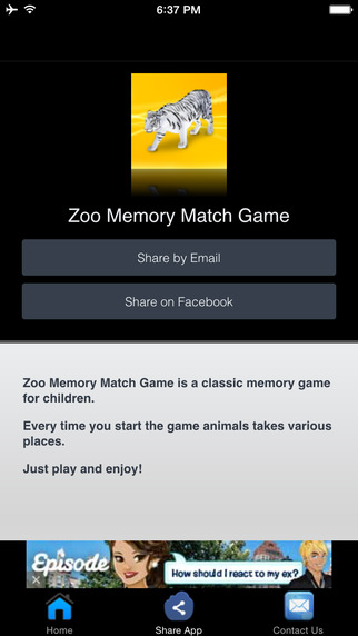 Zoo Memory Match Game