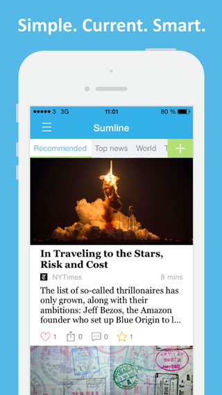 Sumline: Smart News Reader with Blogs Newspapers Magazines Videos for You