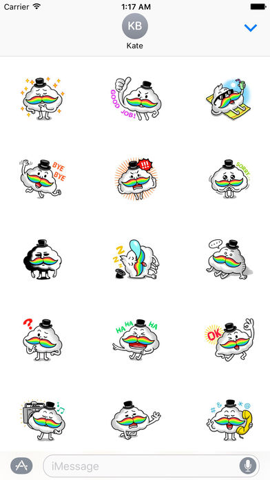 Funny Mr Cloud with Rainbow Moustache Stickers screenshot 2