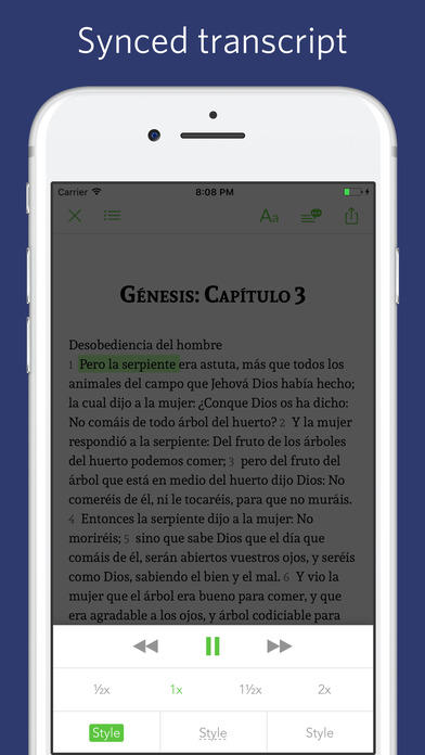 Spanish Bible - audio, sync, transcript screenshot 2