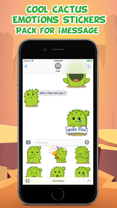 Cool Cactus Emotions Stickers Pack for iMessage screenshot 3