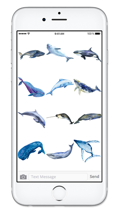 Watercolor Whales and Dolphins Ocean Sticker Pack screenshot 4