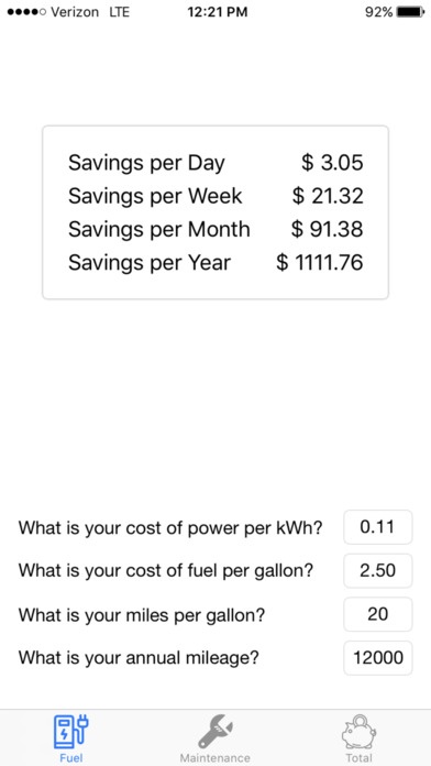EVCalc™ Electric Vehicle Savings Calculator screenshot 2