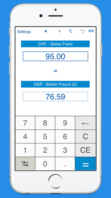 British Pounds / Swiss Francs currency converter screenshot 2