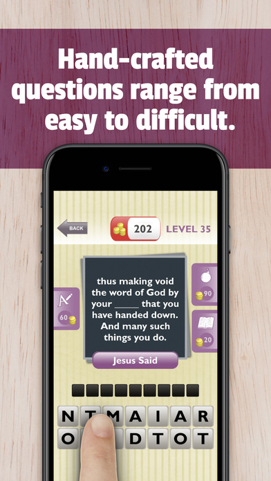 Screenshots of Bible Trivia - Christian Bible test to grow faith with God. Guess Jesus quotes, audio clues and more for iPhone