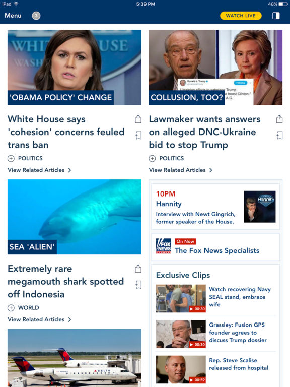 Screenshots of Fox News for iPad