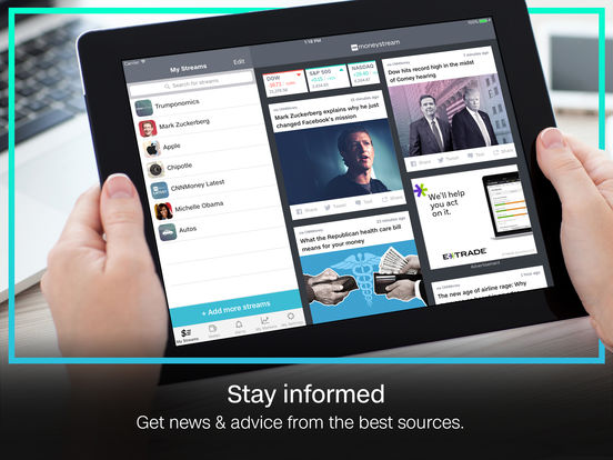 Screenshots of CNN MoneyStream for iPad