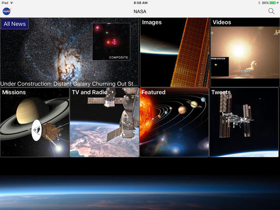 Screenshots of NASA for iPad