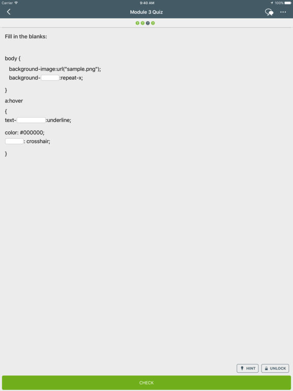 Screenshots of Learn CSS for iPad