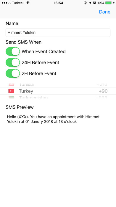 SMS Event screenshot 2