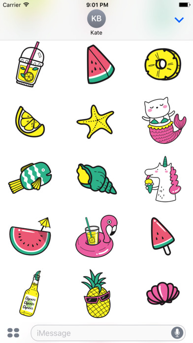 Adorable Summer Party Cat & Unicorn Stickers screenshot 2