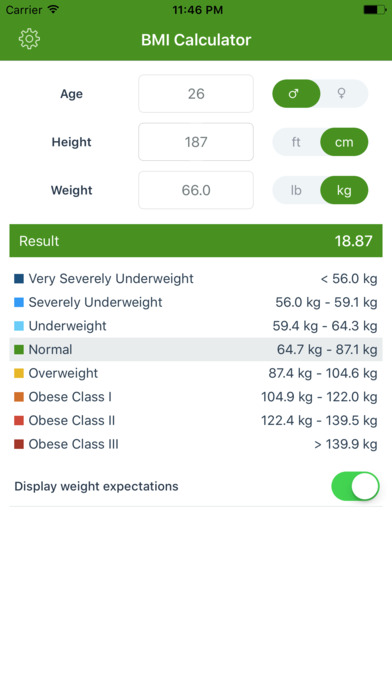BMI with Weight Expectations screenshot 2