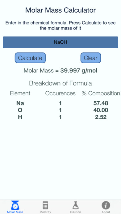 Molar Mass and Molarity Calculator screenshot 2