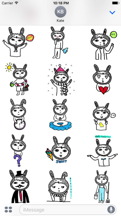 Hand Drawn Rabbit Boy Sticker Pack for iMessage screenshot 3