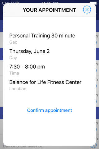 Balance for Life Fitness Center Scheduling App screenshot 2
