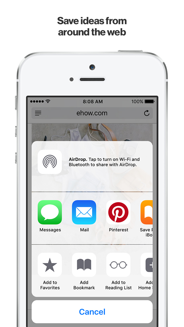 Screenshots of Pinterest for iPhone
