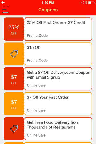 Coupons for Delivery.com screenshot 2