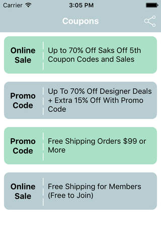 Coupons for Saks Fifth Avenue OFF 5TH App screenshot 2