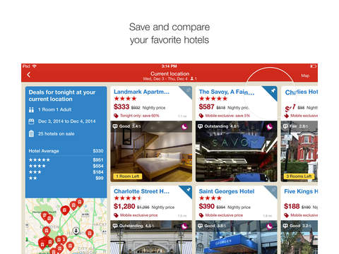 Screenshots of Hotels.com for iPad