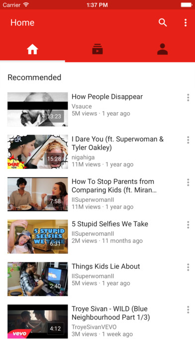 Screenshots of YouTube for iPhone