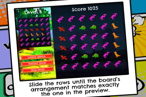 Dino Line Up Maker Skill Puzzle  - FREE - A Dinosaurs Slide & Match Board Game screenshot 2