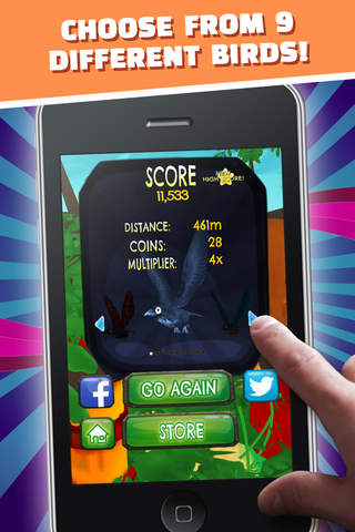 Blue Crow Jumpy Wings - FREE - Jump and Duck under Obstacles in Jungle screenshot 4