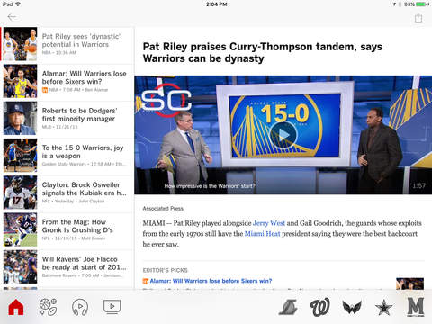 Screenshots of ESPN for iPad