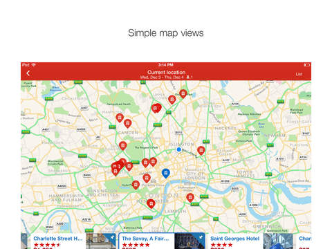 Screenshots of Hotels.com for iPad