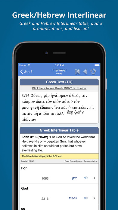 does blue letter bible app have grrek and hebrew