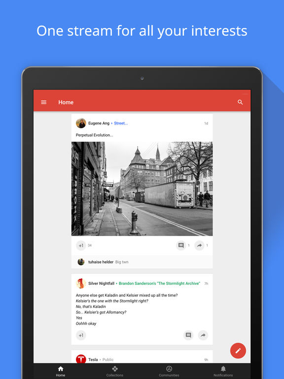 Screenshots of Google+ for iPad