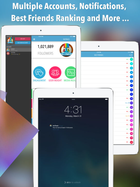 Screenshots of InsTrack for Instagram - The Most Powerful InstaFollow Tool for Tracking Instgram Followers, Unfollowers, Best Friends, Ghost Users Plus More for iPad