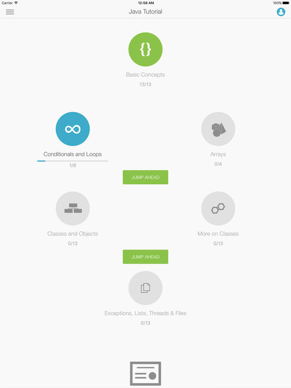 Screenshots of Learn Java for iPad