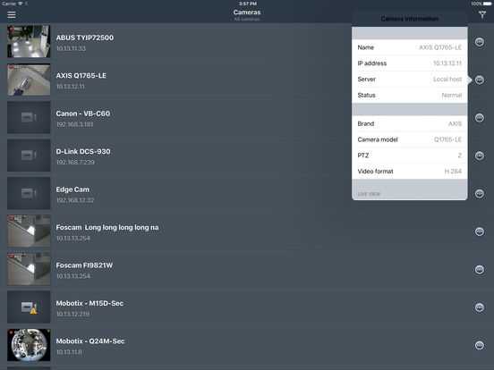 Screenshots of DS cam for iPad