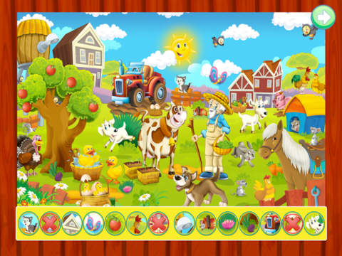 Leren en spelen op de boerderij. Interactief geanimeerde app voor peuters en kleuters met tekenfilm