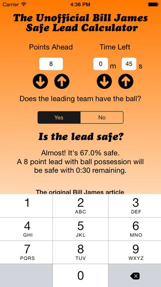 Safe Lead - The Unofficial BIll James Safe Lead Calculator for College Basketball