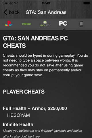 Cheats for GTA - for all Grand Theft Auto Games,GTA 5,GTA V screenshot 4